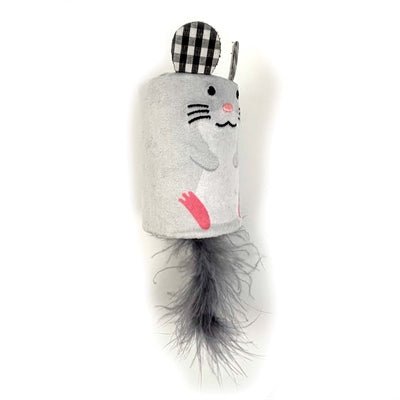 Happy Pet Tabby Patch Maus Roller – Katzenspielzeug mit Rassel und Federn grau