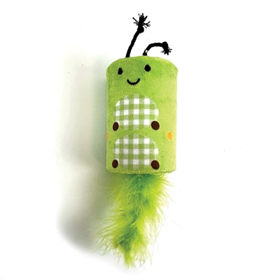 Happy Pet Tabby Patch Raupe Roller – Katzenspielzeug mit Federn und Rasselfunktion