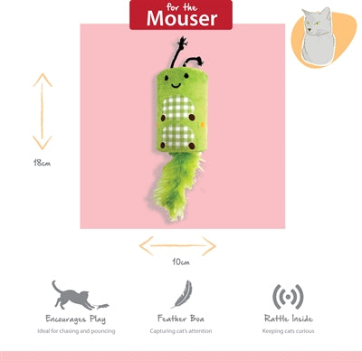 Happy Pet Raupe Rassel Detail grün – rollendes Spielzeug mit Federn für aktive Katzen