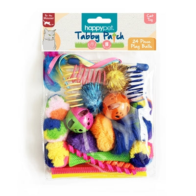 Happy Pet Tabby Patch Bälle Multipack – buntes Katzenspielzeug-Set zum Spielen und Toben